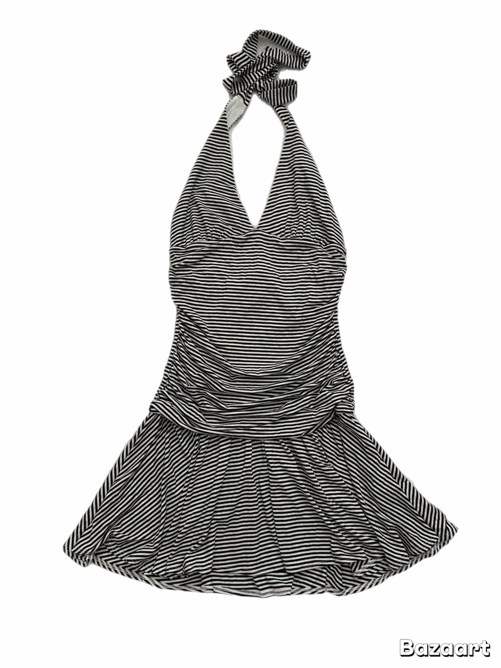 AllSaints Black and White Striped Backless Halter Dress